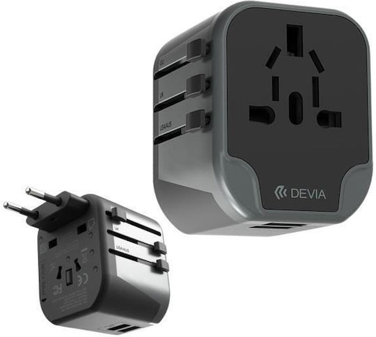 Devia Devia Adaptor pentru Prize Universal în Universal cu 2 Porturi USB