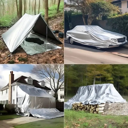 Waterproof Grey Tarpaulin 120gr Light Type with Metal Eyelets 3x5m