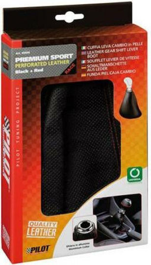 Premium Sport Gear Shift Boot Perforated Synthetic Leather Black Color Red Stitching