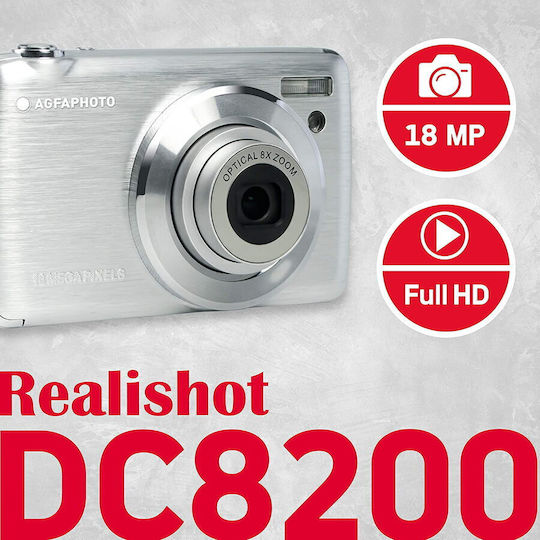 AgfaPhoto Realishot Dc8200 Compact Φωτογραφική Μηχανή 18MP Οπτικού Ζουμ 8x με Οθόνη 2.7" και Ανάλυση Video Full HD (1080p) Ασημί