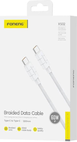 Foneng USB 2.0 Cable USB-C male - USB-C 60W PD Λευκό 1.2m