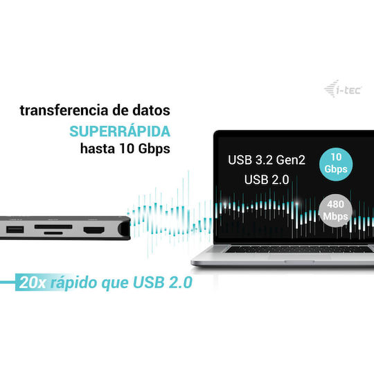 i-tec USB-C Docking Station with HDMI 4K PD Ethernet and Support for 2 Monitors Silver (C31NANOTRIPLEDOCKPD)