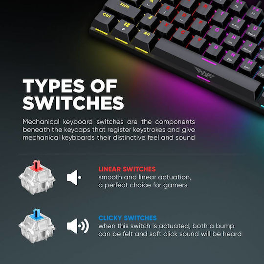 Armaggeddon MKA-7C 2024 Gaming Μηχανικό Πληκτρολόγιο 60% με Custom Red διακόπτες και RGB φωτισμό (Αγγλικό US) Λευκό