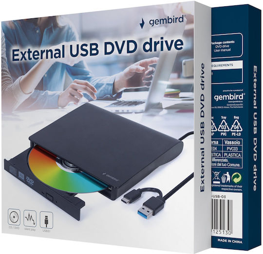 Gembird External DVD/CD Recorder for Laptop / Desktop Black