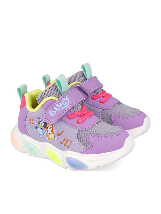 Παιδικά Sneakers Ανατομικά με Σκρατς & Φωτάκια Λιλά