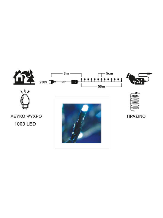 1000 Lights LED 53m. Cold White in String 1pcs