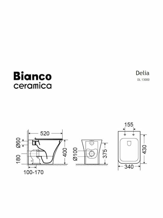 Bianco Ceramica Delia Λεκάνη Δαπέδου Rimless με Slim Κάλυμμα Soft Close Λευκή