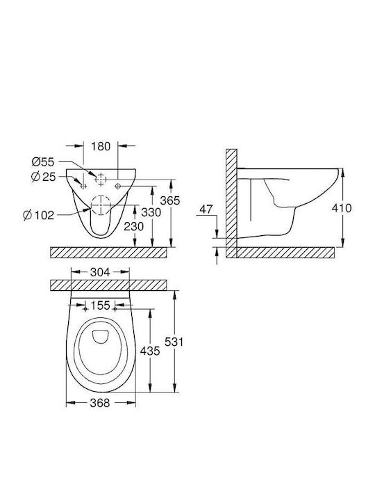 Grohe Bau Toaletă montată pe perete Fără margine Albă