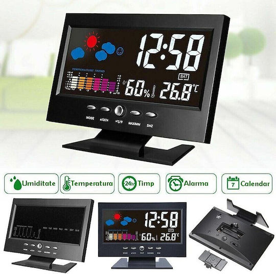 Ceas De Masă Digital Led Din Plastic Cu Ceas Deșteptător Negru