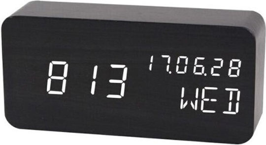 Tabletop Digital Clock LED Wooden with Alarm Clock Transparent