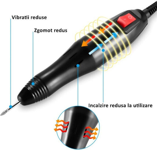 Freza Electrică Unghii 20.000 Rpm 20w Manichiură Profesională 6 Capete de Șlefuire Direcție Dublă