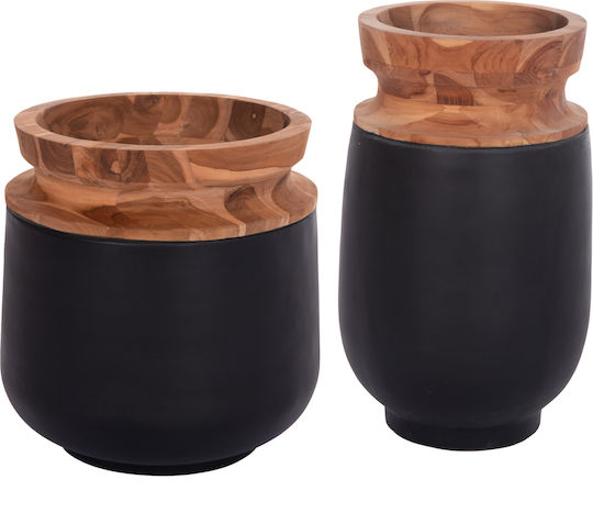 HomeMarkt Διακοσμητικό Βάζο Τσιμεντένιο Linter Μαύρο Φ34xΥ60cm 2τμχ