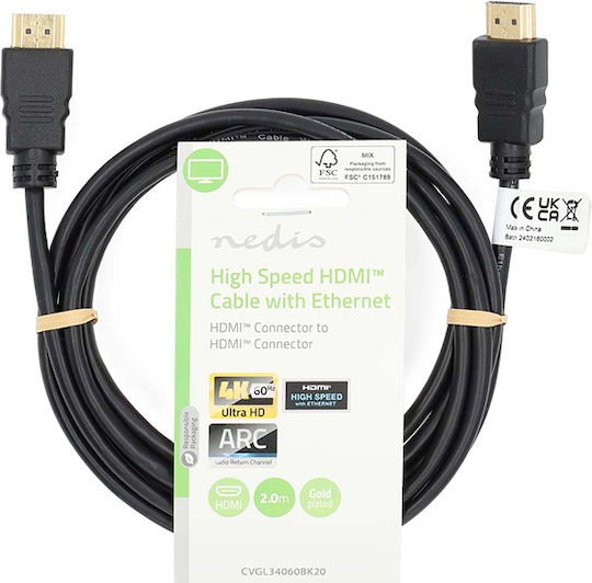 Nedis Cable HDMI male - HDMI male 2m Black