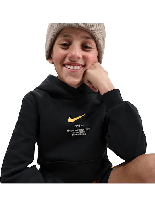 Fleece Kids Sweatshirt With Hood And Pockets Black-Yellow Sportswear Club