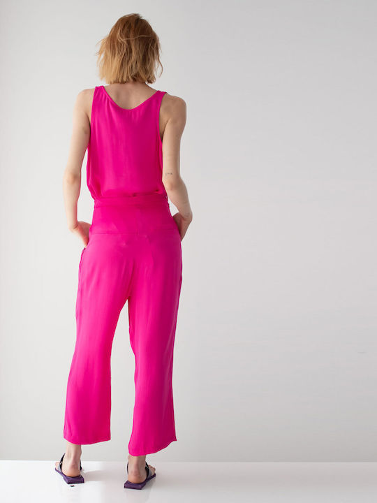 Damen Hoch tailliert Stoff Hose in Lockerer Passform Pink