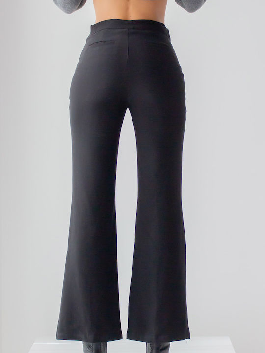 Damen Hoch tailliert Stoff Hose Schlag Black