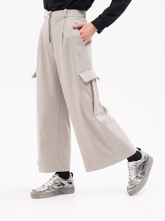 Women's High-waisted Fabric Trousers in Loose Fit Gray