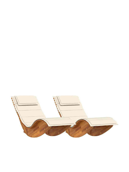Deckchair Double Wooden with Cushion Beige 2pcs 60x154x74cm.