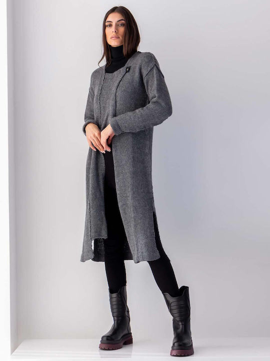 Leder Damen Gray Kurzmantel mit Knöpfen