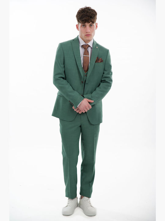 Men's Suit with Vest Green