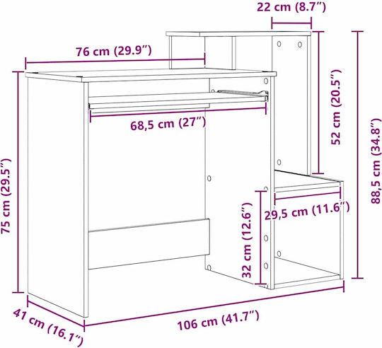 Computer Office Desk Beton Wooden Grey Concrete 106x40x88.5 cm
