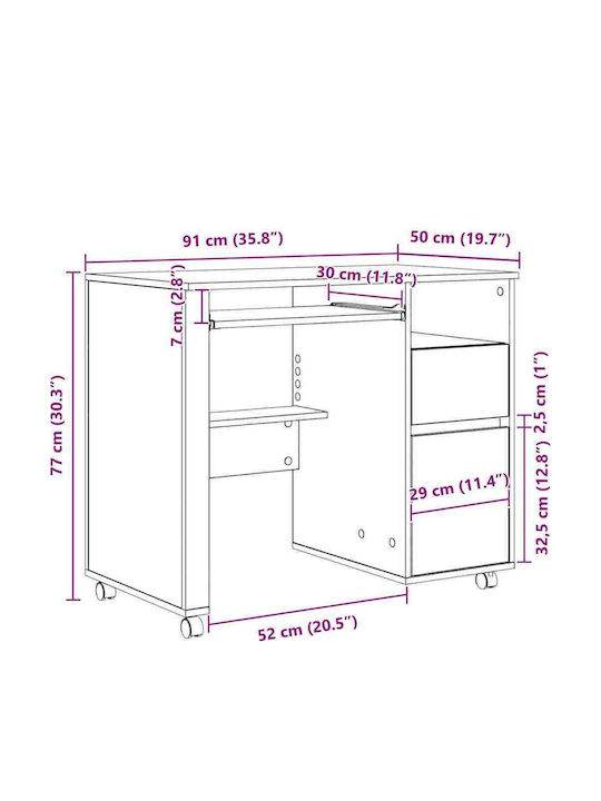 Computer Office Wooden White 91x50x77cm
