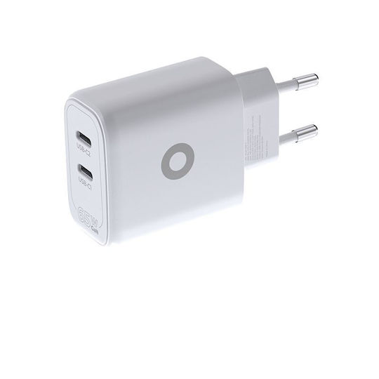 Mobile Origin Mobile Phone Charger Without Cable GaN with 2 USB-C Output Ports 65W Power Delivery White