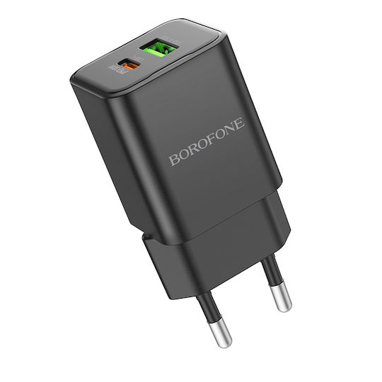 Borofone Charger Without Cable GaN with USB-A Port and USB-C Port 30W Power Delivery / Quick Charge 3.0 Blacks (BN14 Royal)
