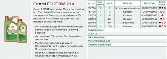 Castrol Edge V Ulei Auto 0W-20 1lt