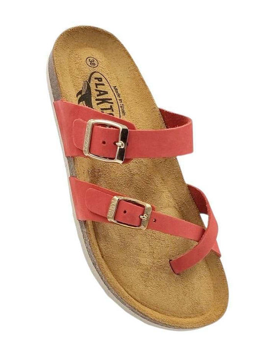 Leather Women's Flat Sandals in Orange Color