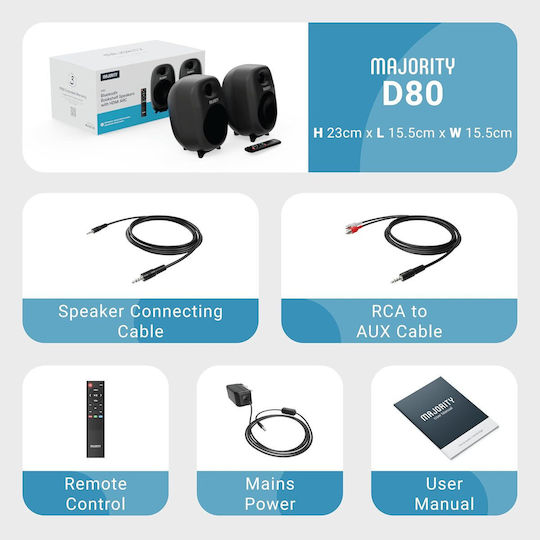 Majority D80X Αυτοενισχυόμενα Ηχεία με Bluetooth 80W (Ζεύγος) Μαύρα