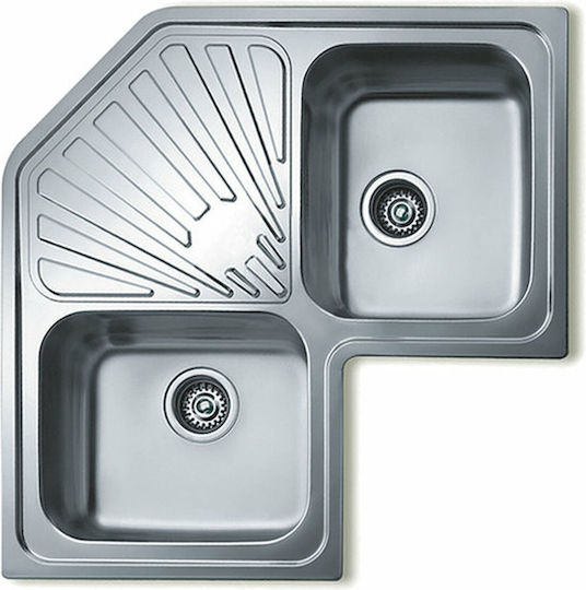 Teka Angular 2C 1E Ένθετος Νεροχύτης Γωνιακός Inox Σατινέ Μ83xΠ50cm Ασημί