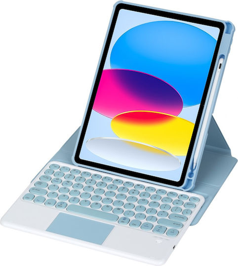 Θήκη Πληκτρολόγιο Ipad 11" 2025 A16 11ης Γενιάς Ipad 10 9" 2022 10ης Γενιάς Περιστρεφόμενο Δερμάτινο Touchpad 360° Στα Αγγλικά Us Ανοιχτό Μπλε