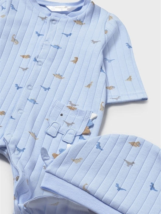 Mayoral Baby Bodysuit Set Long-Sleeved with Cap Light Blue 2pcs
