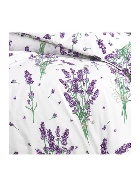 Pucioasa Set Husă de Pilotă Bumbac Dublă cu 4 Fețe de Pernă & 1 Cearsaf 200x220 Lavanda
