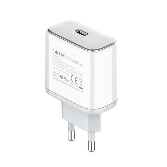 Ldnio Φορτιστής GaN με Θύρα USB-C και Καλώδιο USB-C - USB-C 45W Power Delivery Λευκός (Q1415)