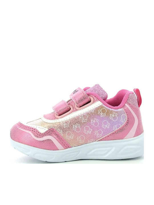Minnie Mouse Παιδικά Sneakers με Σκρατς & Φωτάκια Ροζ