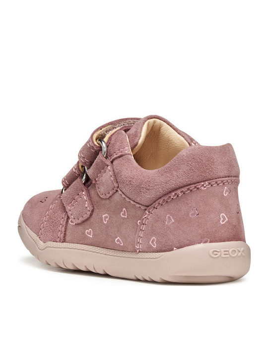 B Macchia Leather Kids Boots with Velcro Pink