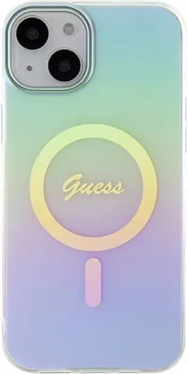 Guess Iml Iridescent Magsafe Umschlag Rückseite Kunststoff Türkis (iPhone 15 Plus / 16 Plus)