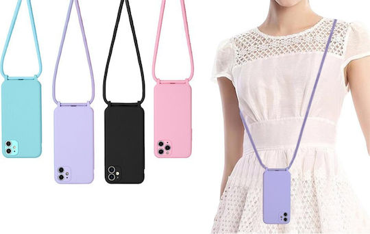 Sonique Carryhang Liquid Back Cover Silicone 0.5mm with Strap Purple (iPhone 12 / 12 Pro)
