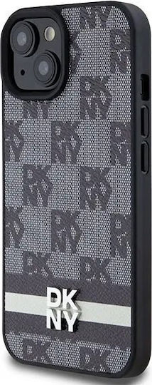 Husă Dkny din piele Pu cu model în carouri și dungi pentru iPhone 14, negru