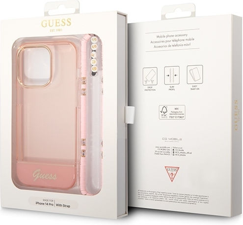 Guess Outline Translucent Umschlag Rückseite Kunststoff Pink / Pink (iPhone 14 Pro Max)
