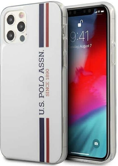 U.S. Polo Assn. Tricolor Pattern Back Cover Silicon Alb (iPhone 12 / 12 Pro)