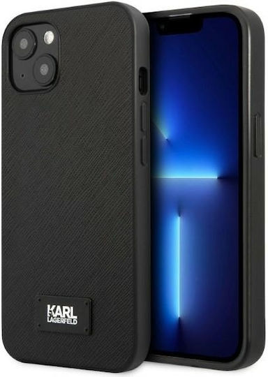 Karl Lagerfeld Saffiano Plaque Umschlag Rückseite Synthetisches Leder Schwarz (iPhone 13 Mini)
