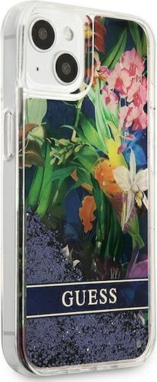 Guess Flower Liquid Glitter Задна корица Силикон Син (iPhone 13 mini)