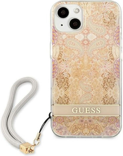 Guess Flower Strap Umschlag Rückseite Kunststoff Gold (iPhone 13 Mini)