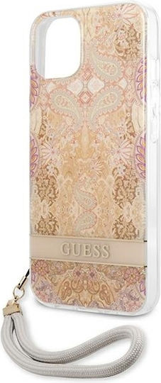 Guess Flower Strap Umschlag Rückseite Kunststoff Gold (iPhone 13 Mini)