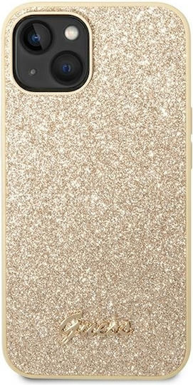 Guess Glitter Flakes Script Metal Logo Back Cover Silicone Gold (iPhone 14 Plus)