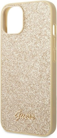 Guess Glitter Flakes Script Metal Logo Back Cover Silicone Gold (iPhone 14 Plus)