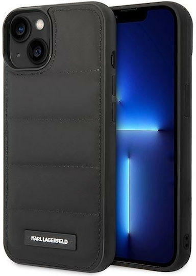 Karl Lagerfeld Faceplate Nylon Puffy Elongated Umschlag Rückseite Synthetisches Leder Schwarz (iPhone 14 Plus)